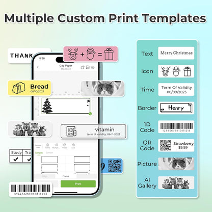 Nelko Label Maker Machine with Tape, P21 Portable Bluetooth Label Printer, Wireless Built-in Cutter Sticker Maker Mini Label Makers with Multiple Templates for School Organizing Office Home, White - PuriLite