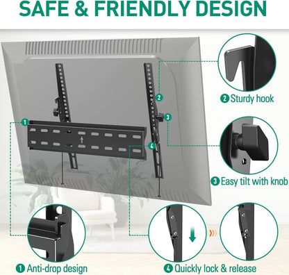 Tilting TV Wall Mount Bracket, Universal TV Mount Low Profile for 26-55 Inch Flat Screen TVs, Ultra Slim, Easy to Install with Tilting Knob, Fits 12''/16'' Studs, Max VESA 400x400mm, 99 lbs. ELIVED - PuriLite