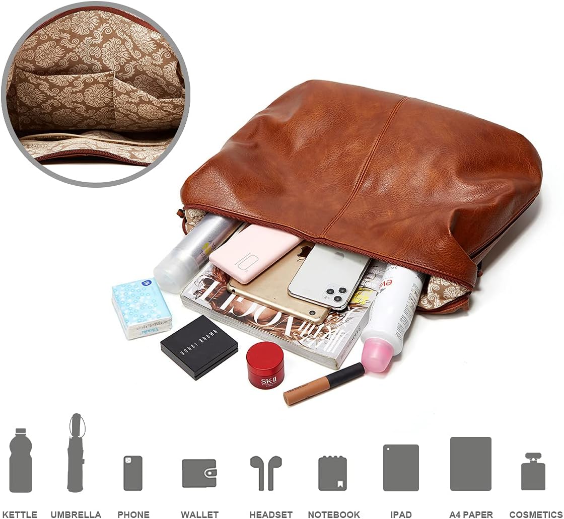 Ashioup Hobo Bags for Women Soft PU Leather Shoulder Bag Vintage Slouchy Handbag with Zipper - PuriLite