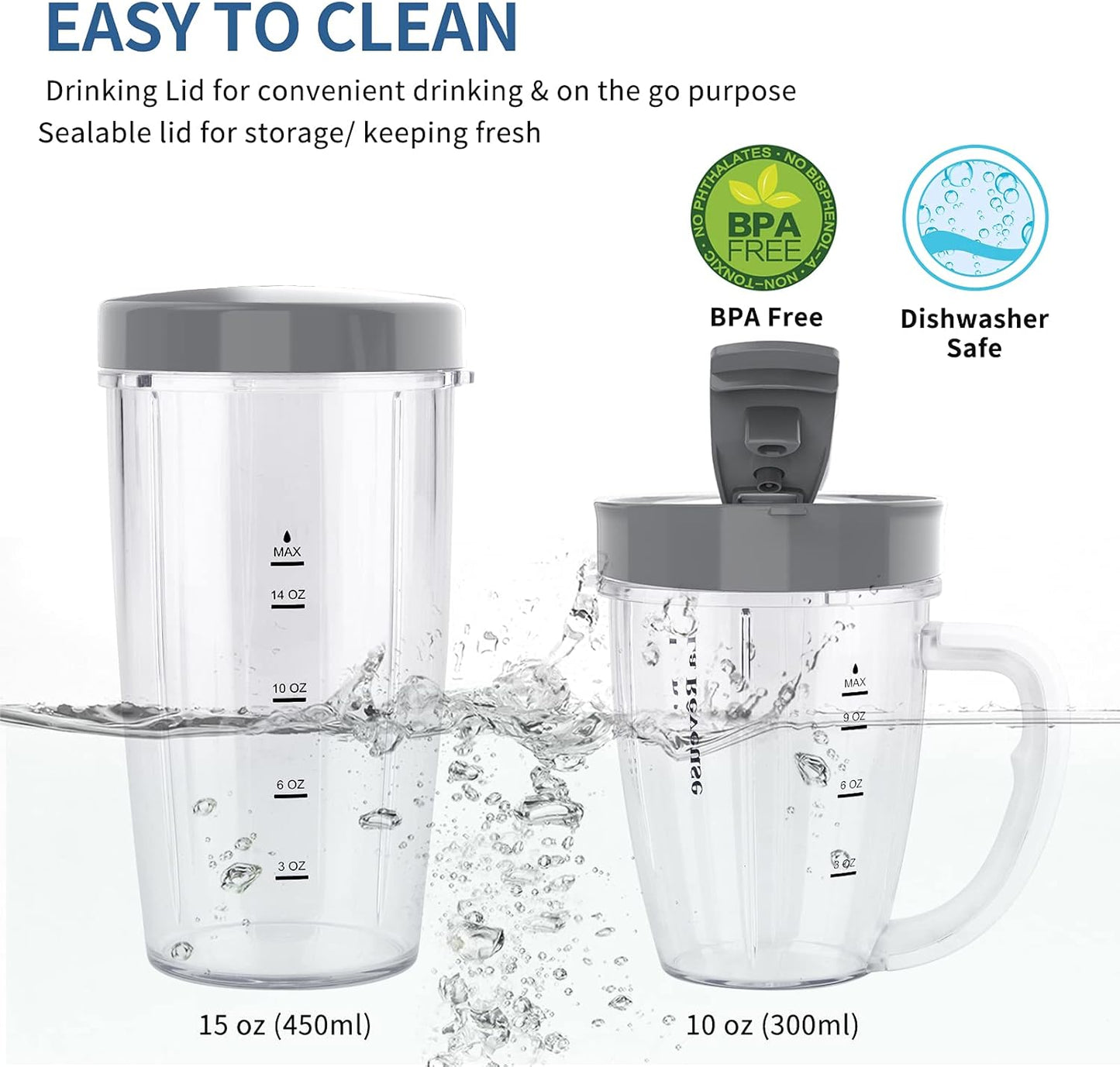 La Reveuse Personal Size Blender 250 Watts Power for Shakes Smoothies Seasonings Sauces with 1 Piece 15 oz Cup,1 Piece 10 oz Mug,BPA Free (Black) - PuriLite