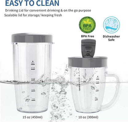La Reveuse Personal Size Blender 250 Watts Power for Shakes Smoothies Seasonings Sauces with 1 Piece 15 oz Cup,1 Piece 10 oz Mug,BPA Free (Black) - PuriLite