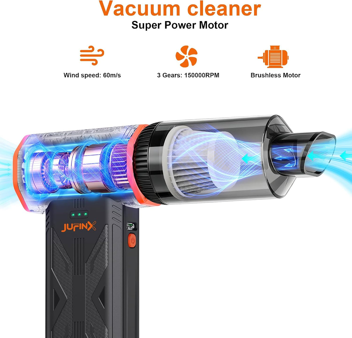 Compressed air Duster & Small Vacuum,150000RPM 3in1 Computer Vacuum Cleaner