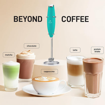 Zulay Kitchen Powerful Double Whisk Milk Frother Handheld - Foam Maker with Stand - Whisk Drink Mixer for Coffee, Mini Foamer for Latte, Matcha, Frappe, Hot Chocolate & Cappuccino (Black) - PuriLite