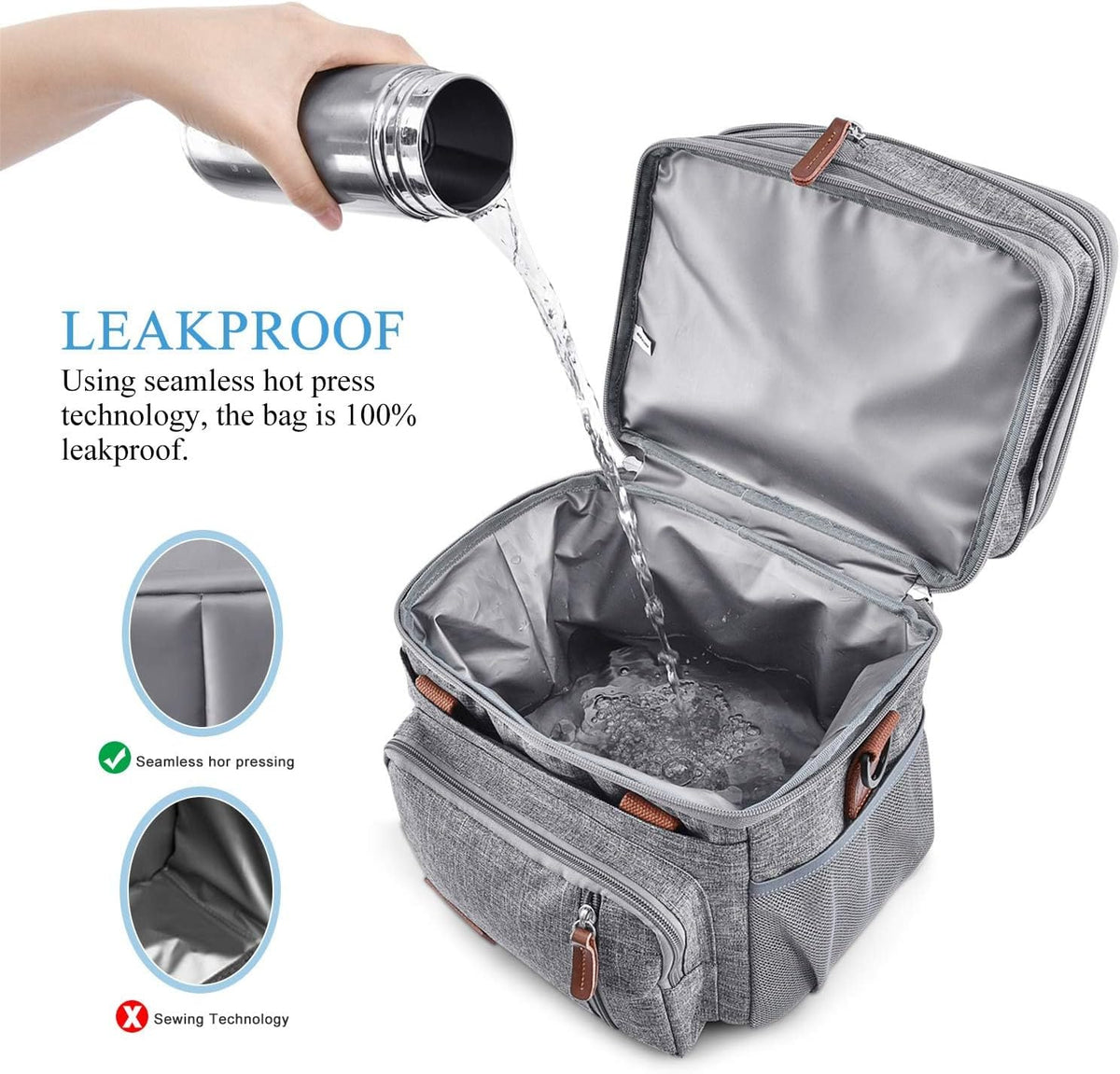 Lunch Bag for Women Men Double Deck Lunch Box - Leakproof Insulated Soft Large Lunch Cooler Bag, MIYCOO (Black,15L) - PuriLite
