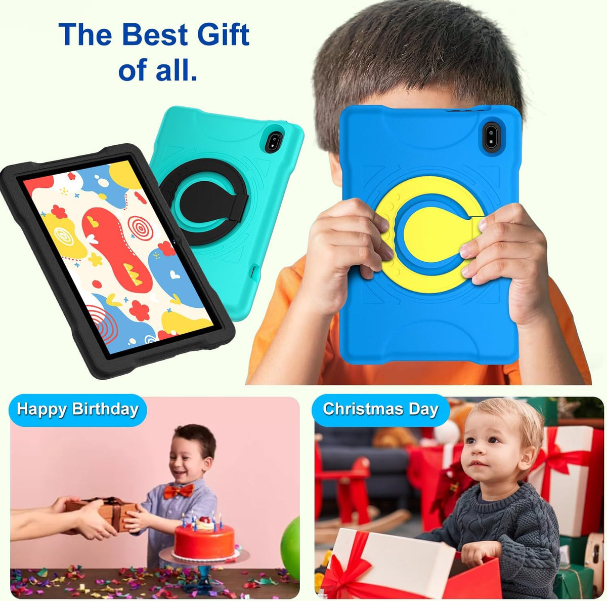 Kids Tablet Android 14 Tablet, 2025 Newest 10.1 inch Tablets, 20GB+128GB/1TB Expandable, Tablets with WiFi 6, Octa-Core, Widevine L1, Parental Control, Dual Camera, Bluetooth 5.0, Tablet EVA - Blue - PuriLite