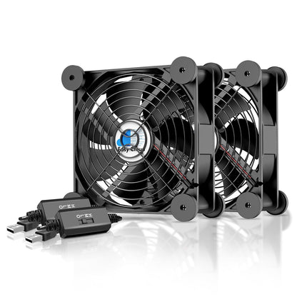 Easy Cloud 120mm USB Fan, USB Computer Fan with 3 Speeds Controller Small PC Cooling Fans for Cabinet Case Server TV Receiver Router DVR Xbox Cooler, 2Pcs - PuriLite