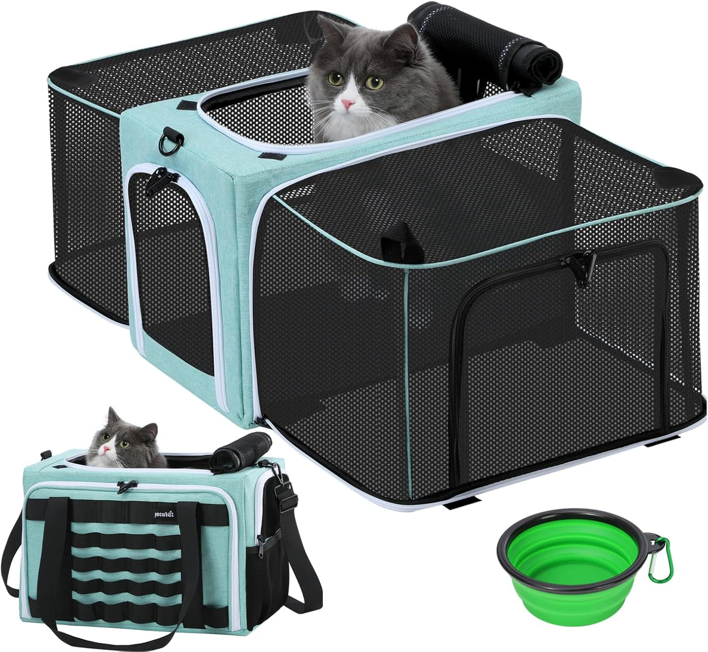 Approved Collapsible Cat Soft-Sided Carriers, Breathable Pet Carriers up to 5kg/12lbs, Portable Dog Carrier Great for Travel, Outdoor, Hiking, Camping(Gray) - PuriLite