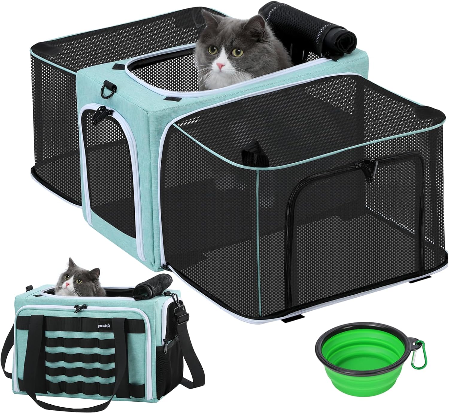 Approved Collapsible Cat Soft-Sided Carriers, Breathable Pet Carriers up to 5kg/12lbs, Portable Dog Carrier Great for Travel, Outdoor, Hiking, Camping(Gray) - PuriLite