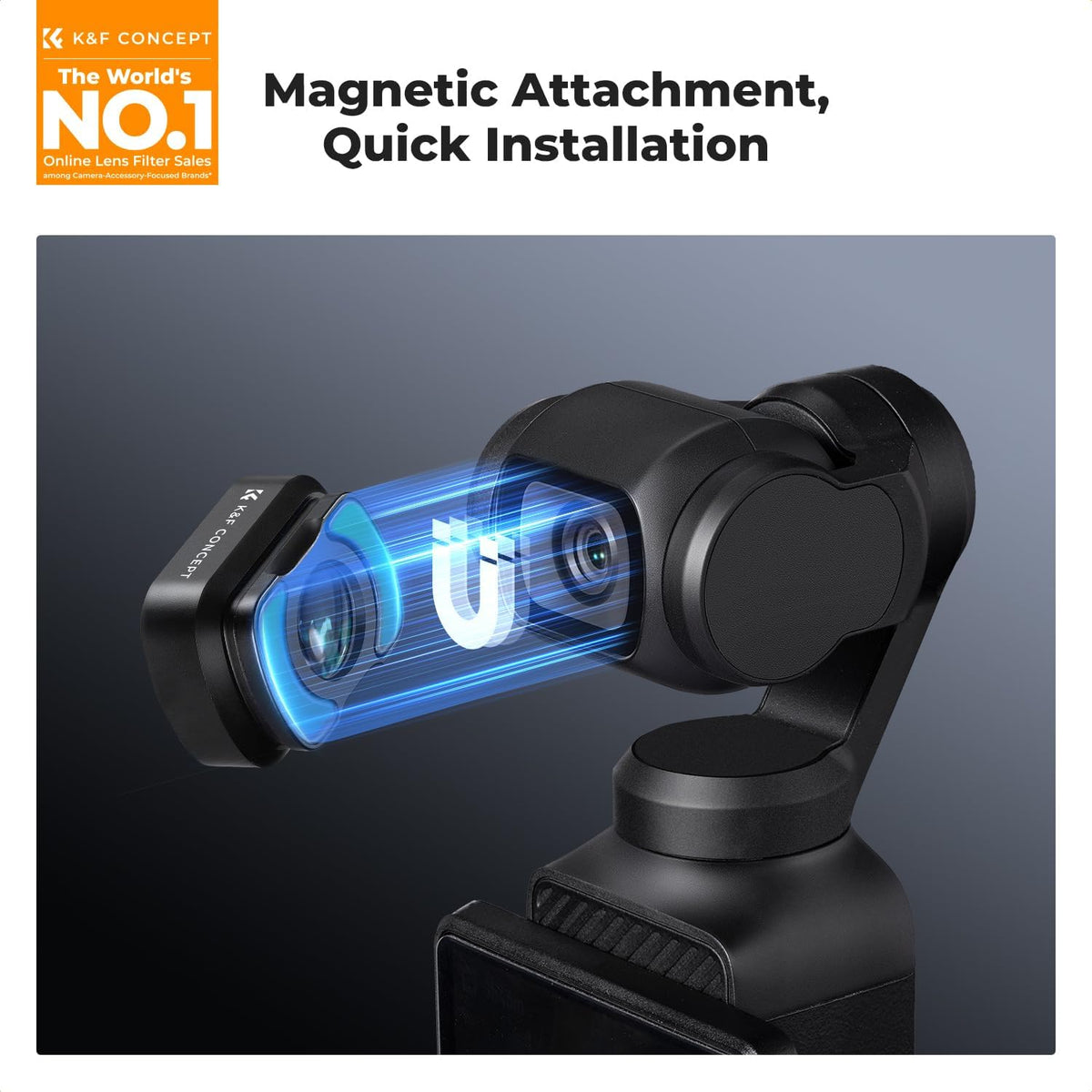 K&F Concept Wide-Angle Lens Compatible with DJI Osmo Pocket 3, Magnetic Attach/Multi-Coated/Optical Glass - PuriLite