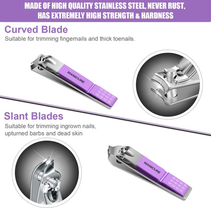 Manicure Set Professional Nail Clippers Pedicure Kit, 16 pcs Stainless Steel Nail Care Tools Grooming Kit with Luxurious Travel Leather Case for Thick Nails Men Women Gift (Black) - PuriLite
