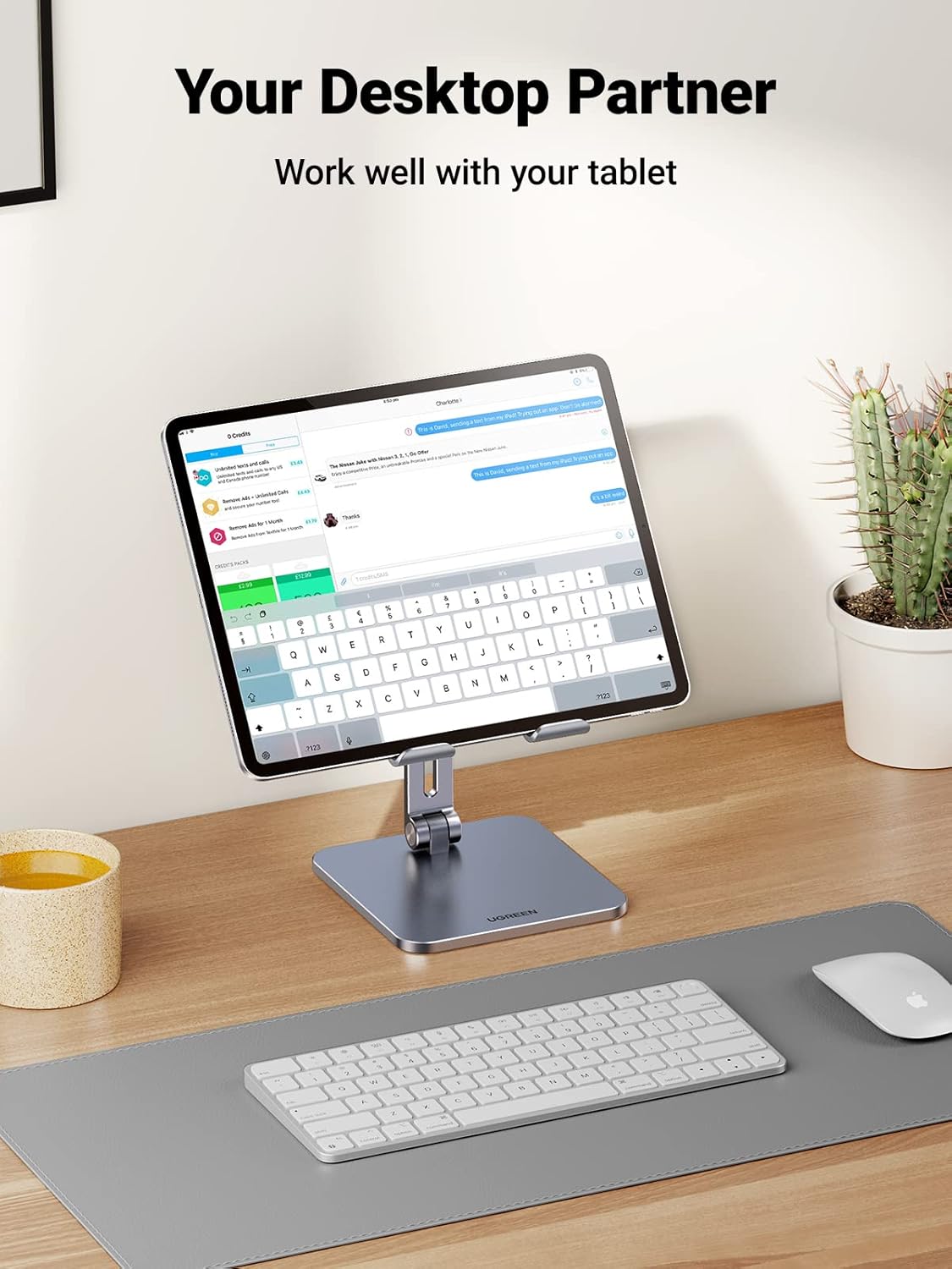 UGREEN Tablet Stand for Desk, Aluminum Stand for iPad Extended Height, Adjustable Foldable Portable Desktop Stand Holder for iPad Pro 12.9 11 9.7 10.5 iPad Air Mini Galaxy Surface iPhone 14 Pro, Grey - PuriLite