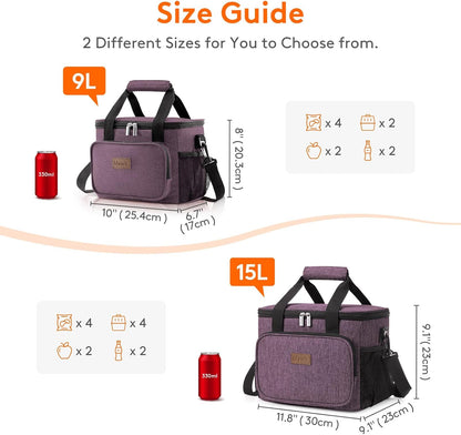 Lifewit Lunch Bag for Men, Insulated Lunch Box Leakproof Soft Cooler Cooling Tote for Adult Women, Waterproof Reusable Lunch Bags for Work Office Outdoor Picnic Camping, Black, 12-Can (9L) - PuriLite