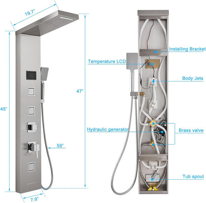LED Shower Panel Tower System Black, MENATT 304 Stainless Steel 5-Function Shower Panel Rainfall Waterfall Shower Rain Massage System with Body Jets - PuriLite