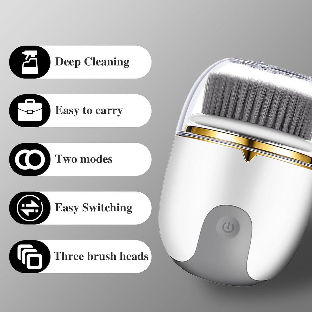 Facial Cleansing Brush,Face Scrubber,Electric Face Cleansing Brush,Comes with Three Replaceable Brush Heads,and USB Rechargeable,Electric Exfoliating Rotating Massage Device Waterproof Deep Cleaning - PuriLite
