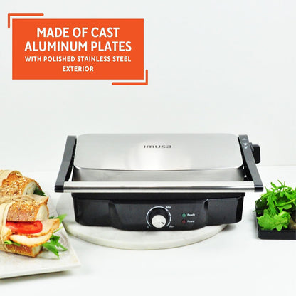 IMUSA Stainless Steel Panini Press Electric with Adjustable Temperature Settings and Nonstick Plates, 1200W - PuriLite