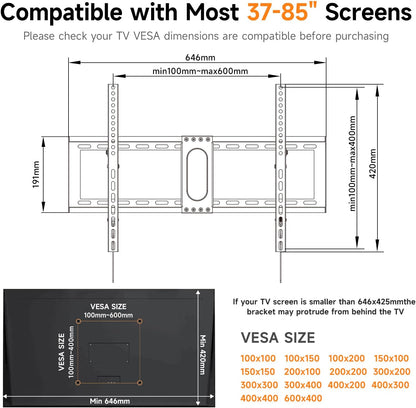 XINLEI Universal Tilt TV Wall Mount for Most 37-75 Inch TV, Fit 16", 18", 24" Stud Low Profile Wall Mount TV Bracket with Quick Release Lock, Holds up to 132 lbs, Max VESA 600 x 400mm MT5083 - PuriLite
