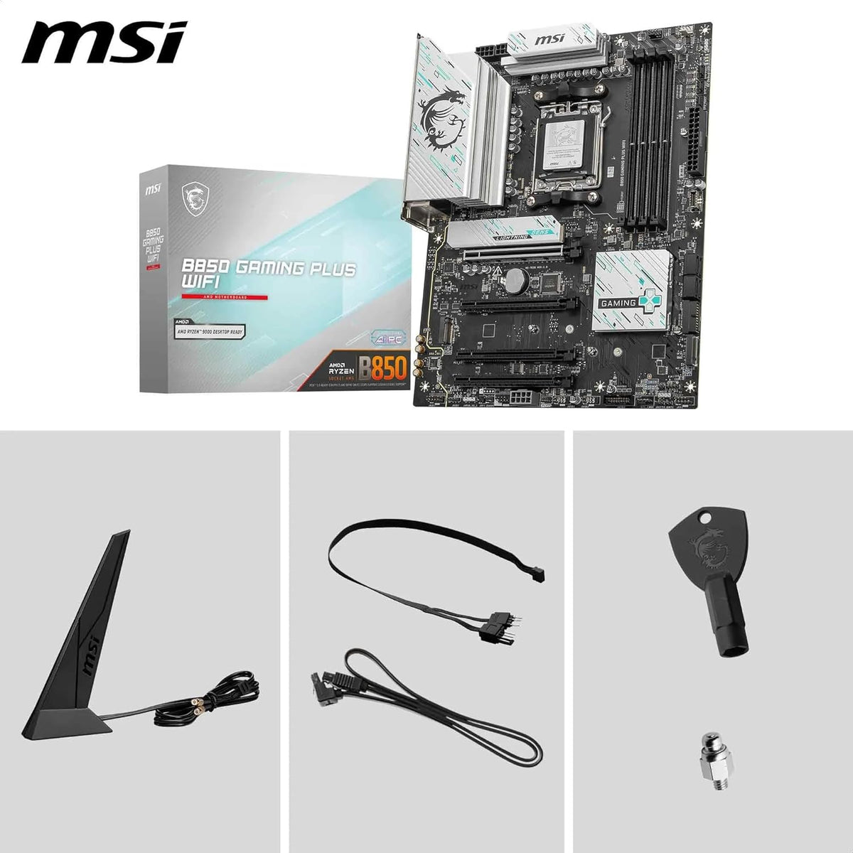 MSI B850 Gaming Plus WiFi Gaming Motherboard (AMD Ryzen 9000/8000/7000 Series Processors, AM5, DDR5, PCIe 4.0, M.2, SATA 6Gb/s, USB 3.2 Gen 2, HDMI/DP, Wi-Fi 6E, Bluetooth 5.3, 2.5Gbps LAN, ATX) - PuriLite