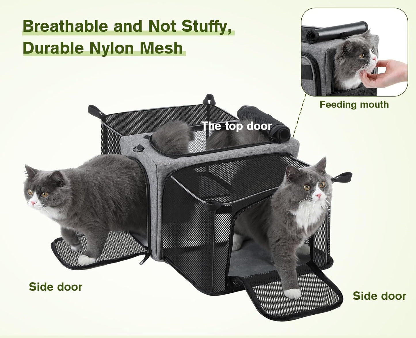 Approved Collapsible Cat Soft-Sided Carriers, Breathable Pet Carriers up to 5kg/12lbs, Portable Dog Carrier Great for Travel, Outdoor, Hiking, Camping(Gray) - PuriLite