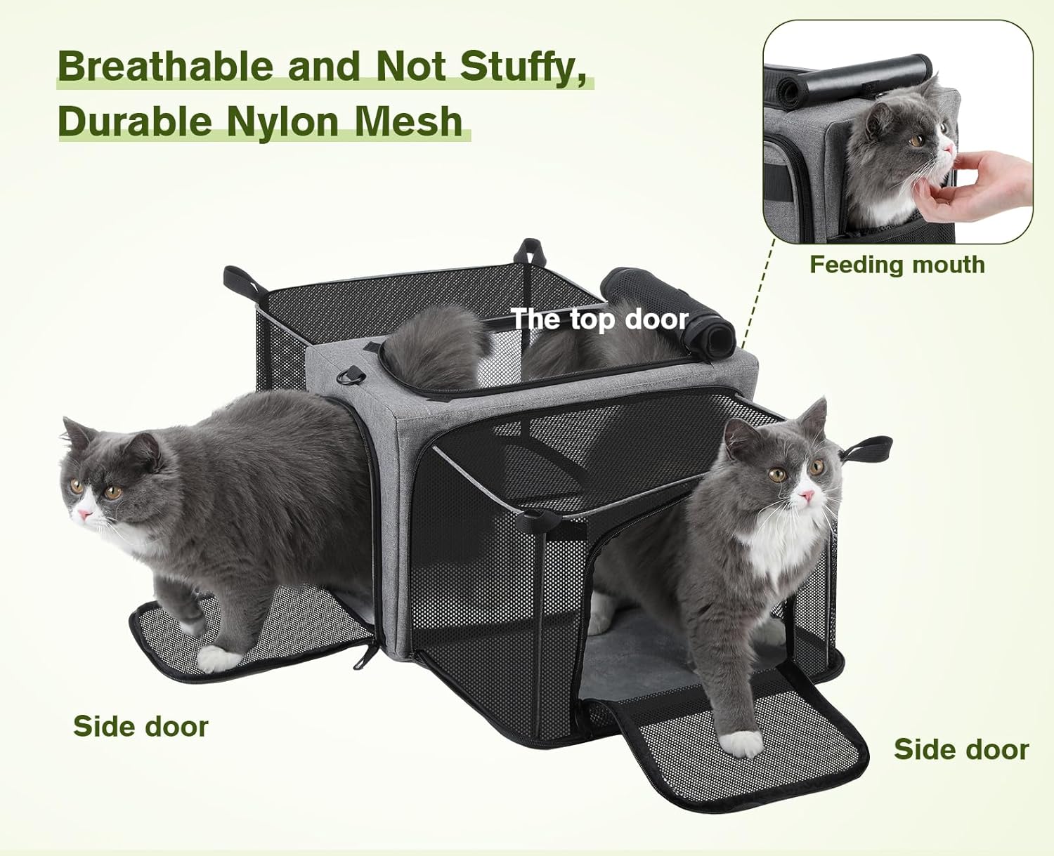 Approved Collapsible Cat Soft-Sided Carriers, Breathable Pet Carriers up to 5kg/12lbs, Portable Dog Carrier Great for Travel, Outdoor, Hiking, Camping(Gray) - PuriLite