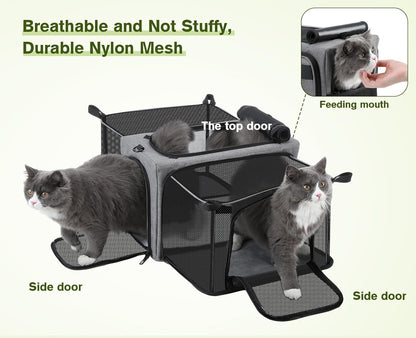 Approved Collapsible Cat Soft-Sided Carriers, Breathable Pet Carriers up to 5kg/12lbs, Portable Dog Carrier Great for Travel, Outdoor, Hiking, Camping(Gray) - PuriLite