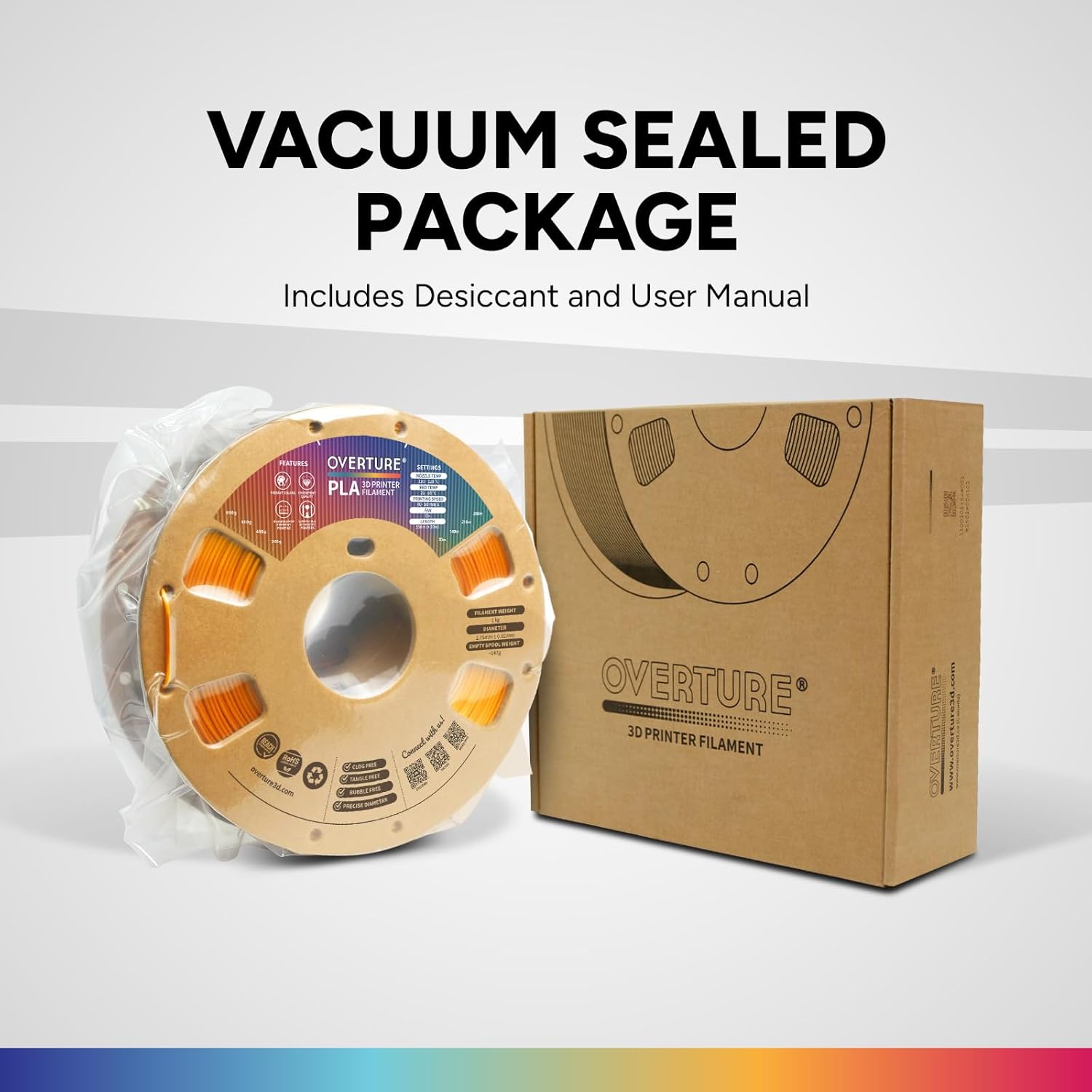 OVERTURE PLA Filament 1.75mm PLA 3D Printer Filament, 1kg Cardboard Spool (2.2lbs), Dimensional Accuracy +/- 0.02mm, Fit Most FDM Printer (Black 1-Pack) - PuriLite