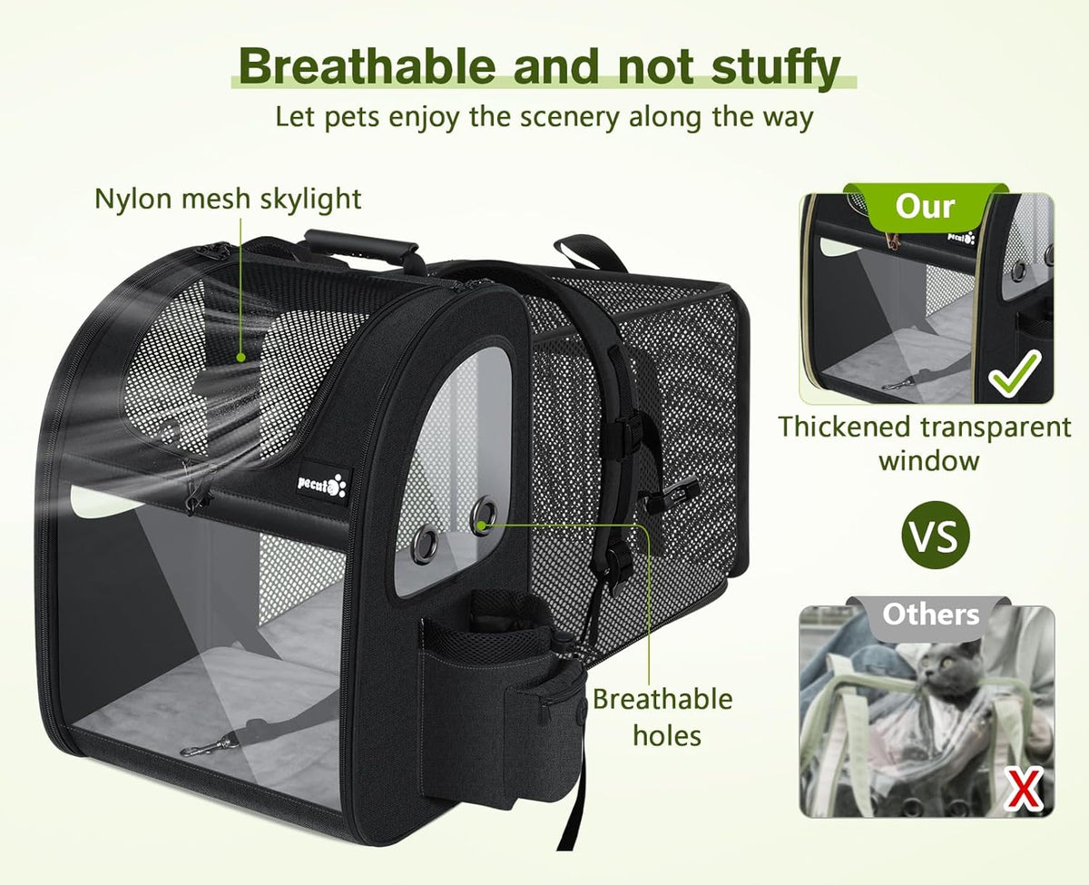 Pecute Pet Carrier Backpack, Dog Carrier Backpack Expandable with Breathable Mesh for Pets ＜6kg, Pet Backpack Carrier for Hiking Travel Camping Outdoor - PuriLite