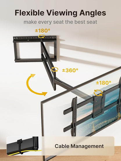 monTEK Long Arm TV Wall Mount for Most 43-90 Inch TVs, 42.5 Inch Long Extension TV Mount Swivel and Tilt, Full Motion Wall Mount TV Bracket Fit Max VESA 800 x 400mm, Up to 132 lbs, 16”,18” Studs - PuriLite