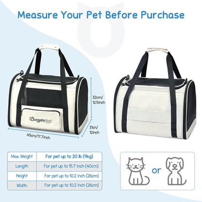 BurgeonNest Cat Carriers for Medium Cats Under 25 lbs, Pet Carrier for Cats with Unique Side Bag,Top Load Small Pet Carrier Soft-Sided Escape Proof with 4 Ventilated Windows - PuriLite
