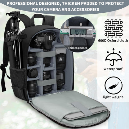 IPEB Camera Backpack Bag with Tripod Holder Water Resistant Camera Cases Photography Backpack Anti-Theft for DSLR Camera - PuriLite