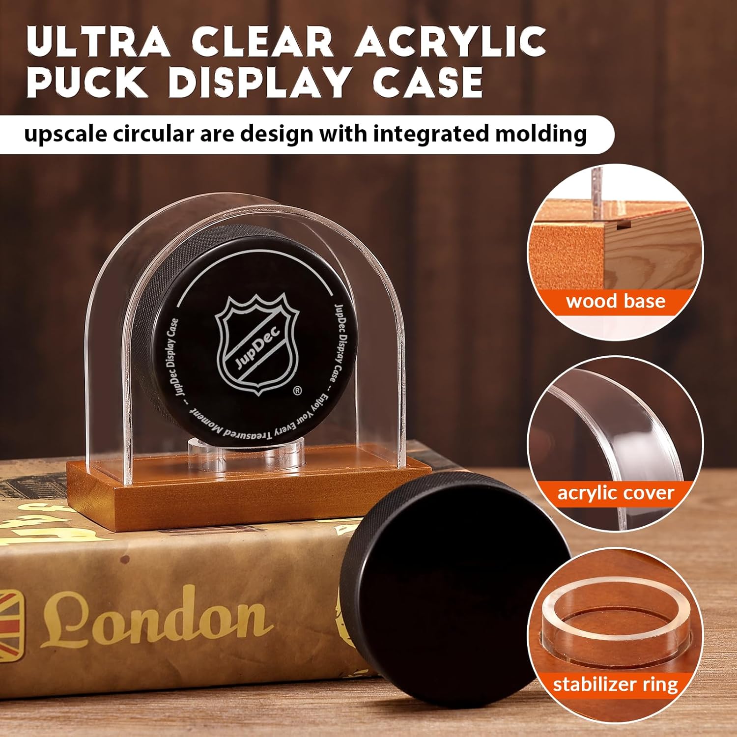 JupDec Baseball Display Case, Clear Cube Baseball Holder with Wooden Base, Autograph Baseball Stand Box for Single Ball, Acacia Wood, Brown, 1 Pack - PuriLite