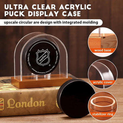 JupDec Baseball Display Case, Clear Cube Baseball Holder with Wooden Base, Autograph Baseball Stand Box for Single Ball, Acacia Wood, Brown, 1 Pack - PuriLite