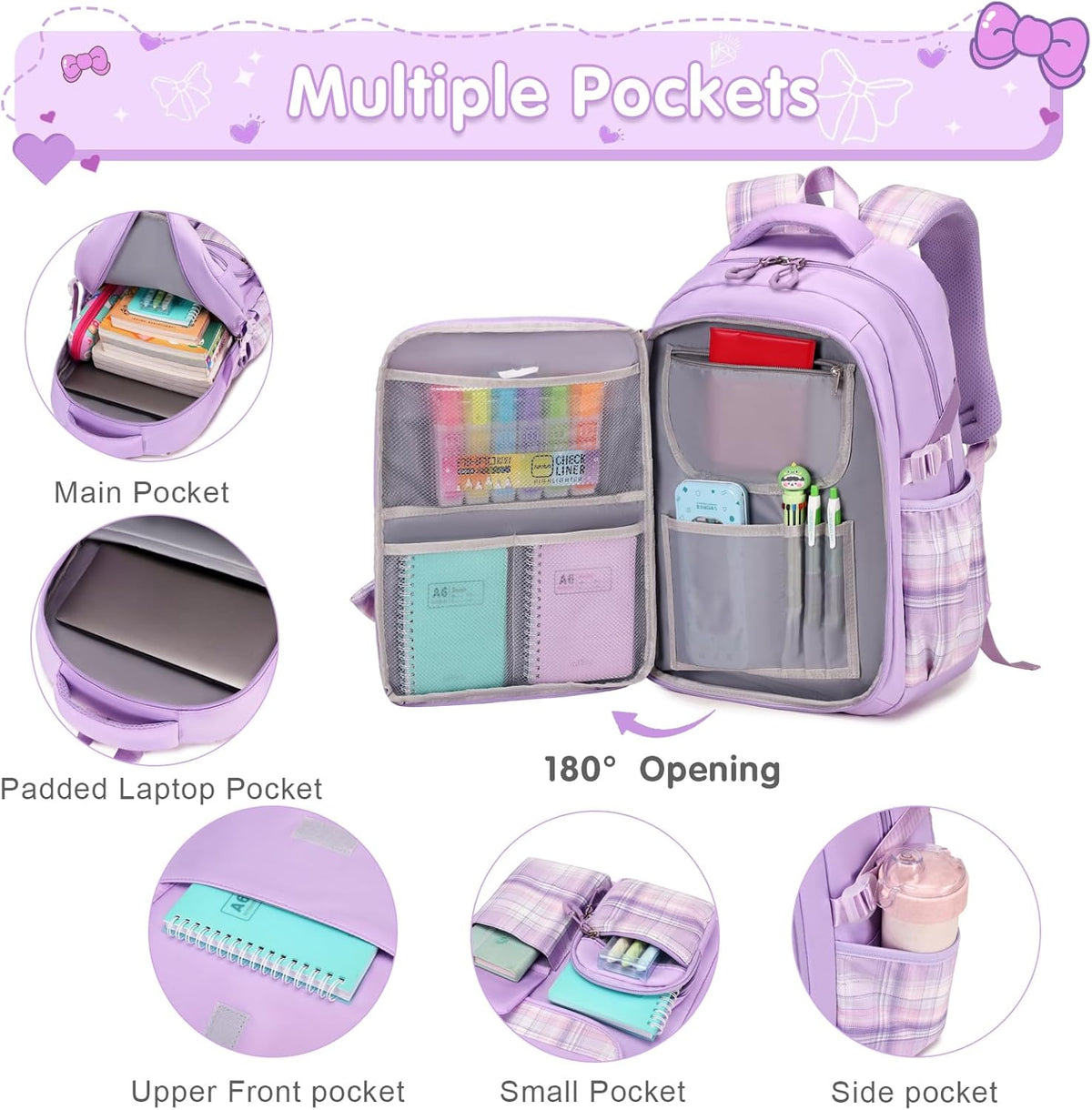 ACESAK Girls Backpack - 3PCS Backpack for Girls Cute School Backpacks for Girls Kindergarten - PuriLite