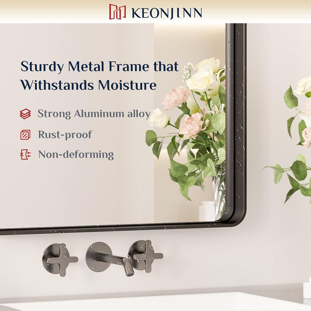 Keonjinn 42 x 36 Brushed Nickel Bathroom Vanity Mirror, Large Rounded Rectangle Bathroom Mirrors for over Sink, Metal Framed Silver Mirror for Wall, Shatterproof HD Tempered Glass(Horizontal/Vertical) - PuriLite