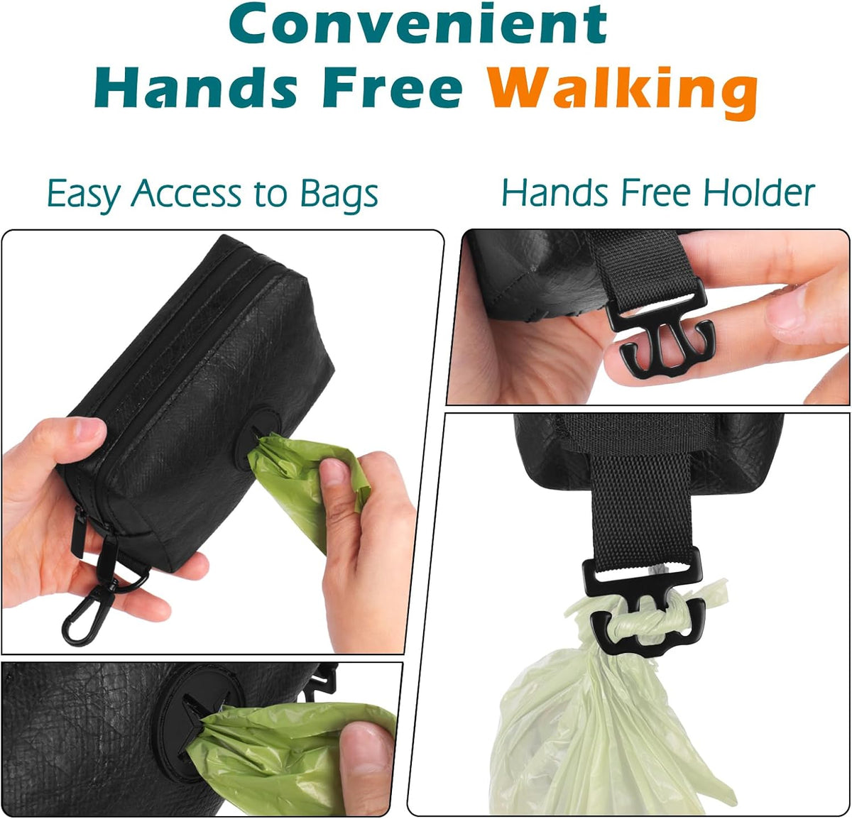 PetBonus Waterproof Dog Poop Bag Holder for leashes, Portable Pet Waste Bag Dispenser, 2 Pouches for Treat Holder and Walking Accessories, Fit All Leashes, Includes 1 Roll of Dog Poop Bags (Green) - PuriLite