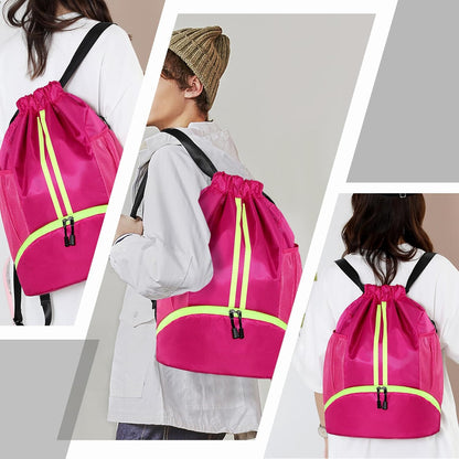 Hoedia Sports Drawstring Backpack - String Swim Gym Bag with Shoes Compartment and Wet Proof Pocket for Women/Men - PuriLite