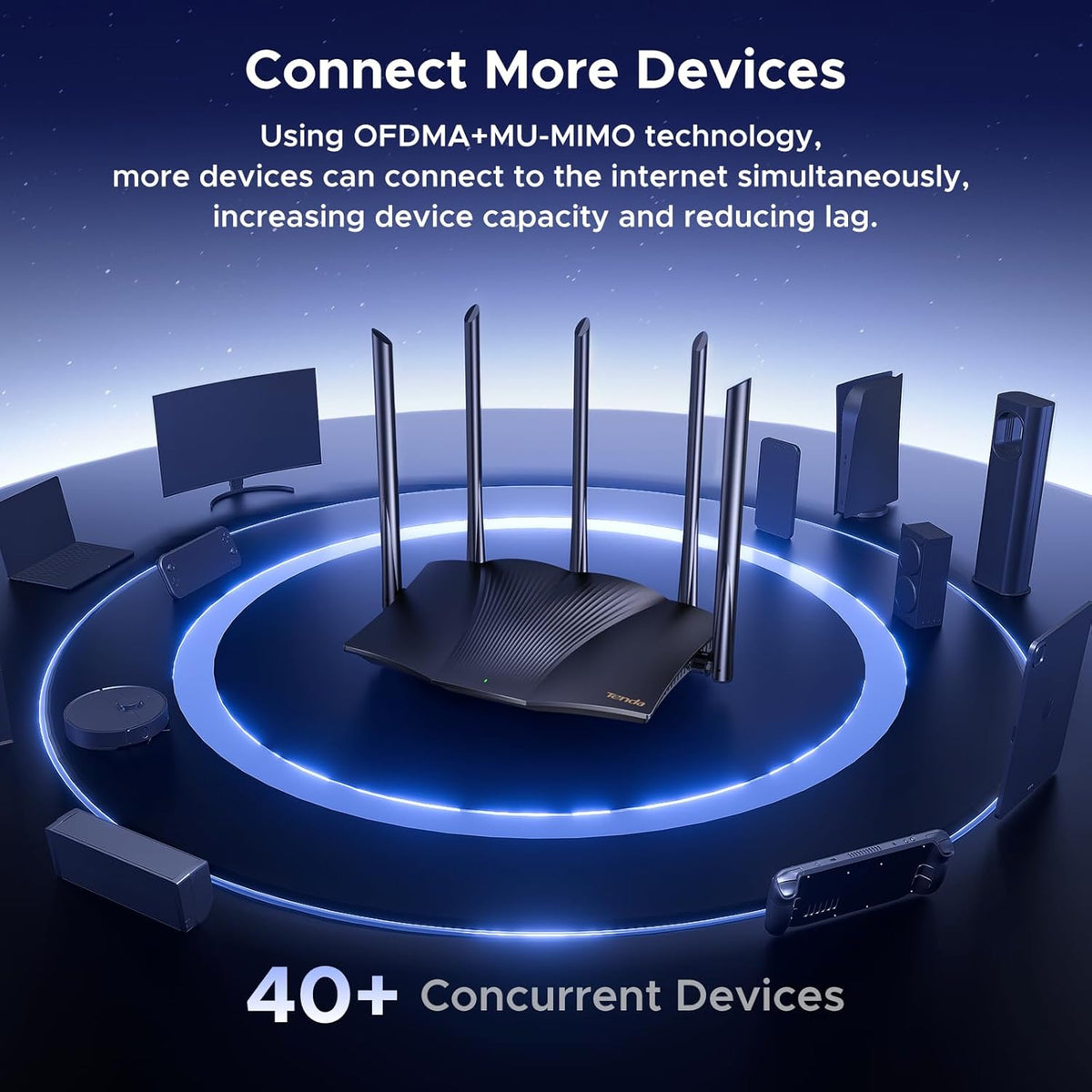 Tenda AX3000 WiFi 6 Gaming Router Dual Band Gigabit Wireless Router for Home, Long Range Coverage with 5 * 6dBi High-Gain Antennas, High Speed with 4 Gigabit Ports, Support WPA3, VPN(RX12Pro) - PuriLite