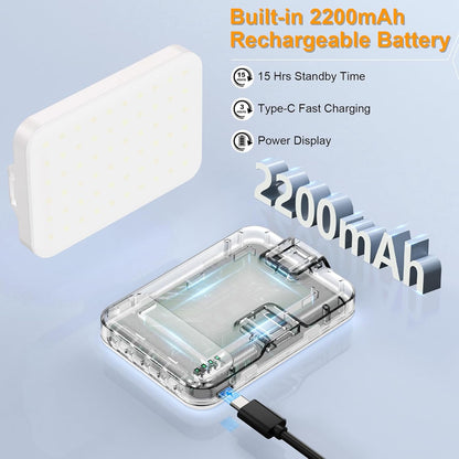 Anautin Selfie Light, 60 LED 2200mAh Rechargeable Clip Fill Video Light (Black) - PuriLite