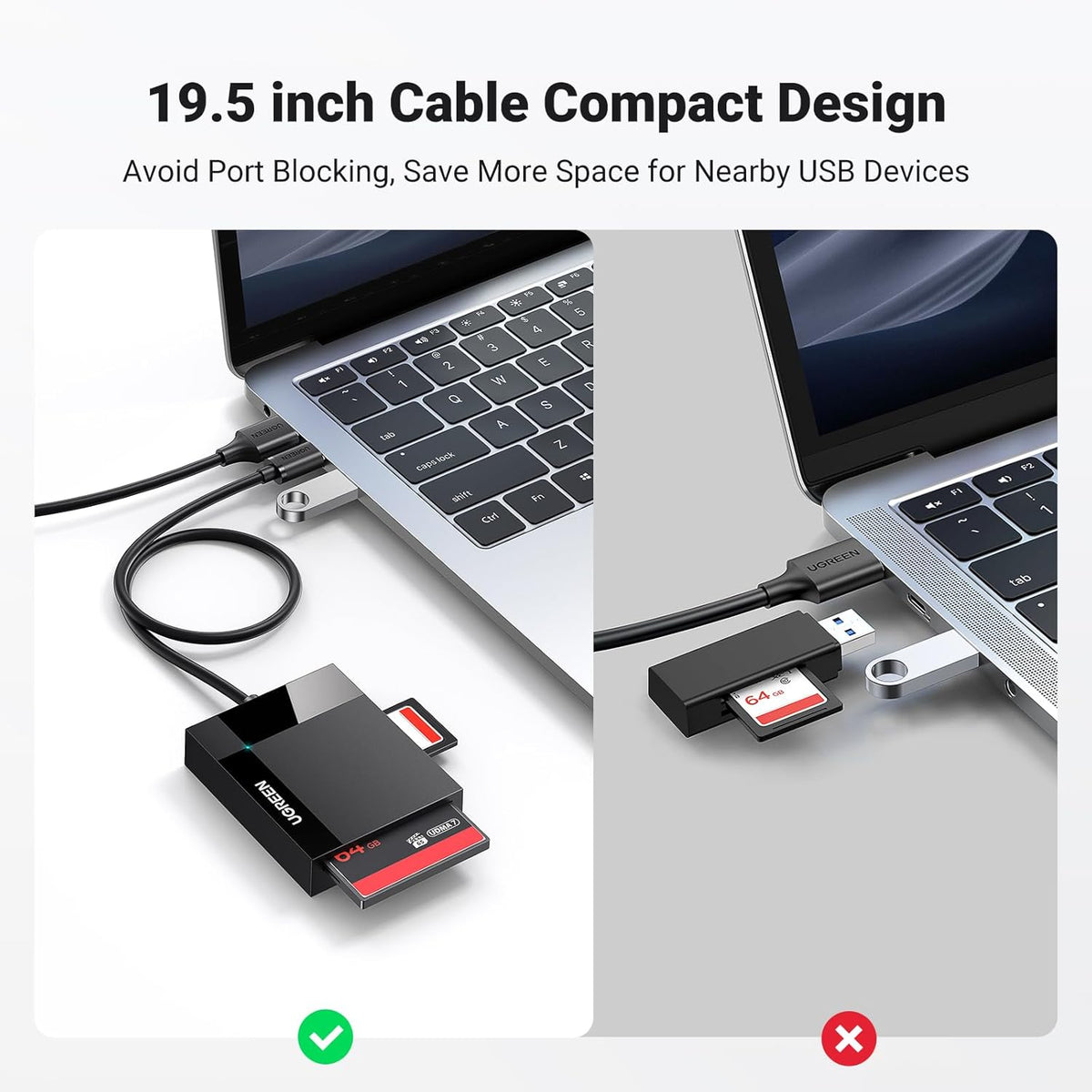 UGREEN SD Card Reader 4 in 1 USB 3.0 5Gbps Memory Card Adapter, Support Micro SD, MS, CF, UHS-I, SDHC, SDXC, MMC, MMC, Plug and Play on Windows macOS Linux Chrome - PuriLite