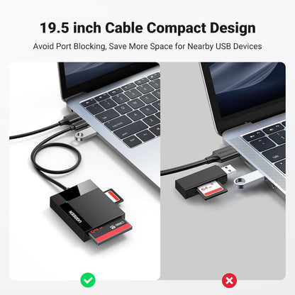 UGREEN SD Card Reader 4 in 1 USB 3.0 5Gbps Memory Card Adapter, Support Micro SD, MS, CF, UHS-I, SDHC, SDXC, MMC, MMC, Plug and Play on Windows macOS Linux Chrome - PuriLite