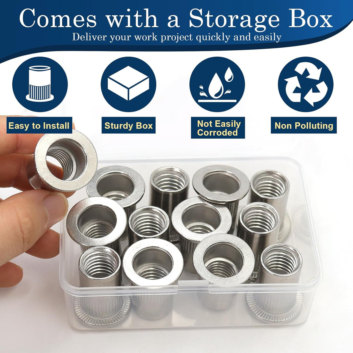Vifmy Metric & SAE Rivet Nut Assortment Kit(420 Pcs),m3 m4 m5 m6 m8 m10 m12#6-32#8-32#10-24 1/4"-20 5/16"-18 3/8"-16 UNC Flat Head Rivnut Set,Zinc Plated Finish Carbon Steel Nutsert - PuriLite