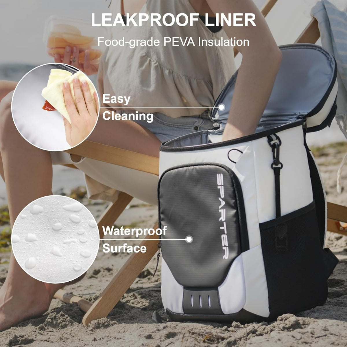 SPARTER Backpack Cooler Insulated Leak Proof 33/49 Cans, 2 Insulated Compartments Thermal Bag, Portable Lightweight Beach Travel Camping Lunch Backpack for Men and Women - PuriLite