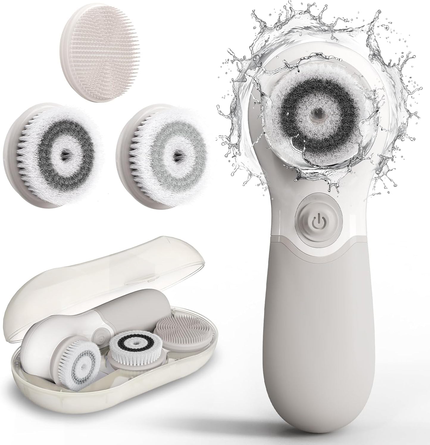 Facial Cleansing Brush Electric Facial Exfoliating Massage Brush with 3 Cleanser Heads and 2 Speeds Adjustable for Deep Cleaning, Removing Blackhead, Face Massaging - PuriLite