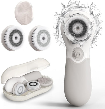 Facial Cleansing Brush Electric Facial Exfoliating Massage Brush with 3 Cleanser Heads and 2 Speeds Adjustable for Deep Cleaning, Removing Blackhead, Face Massaging - PuriLite