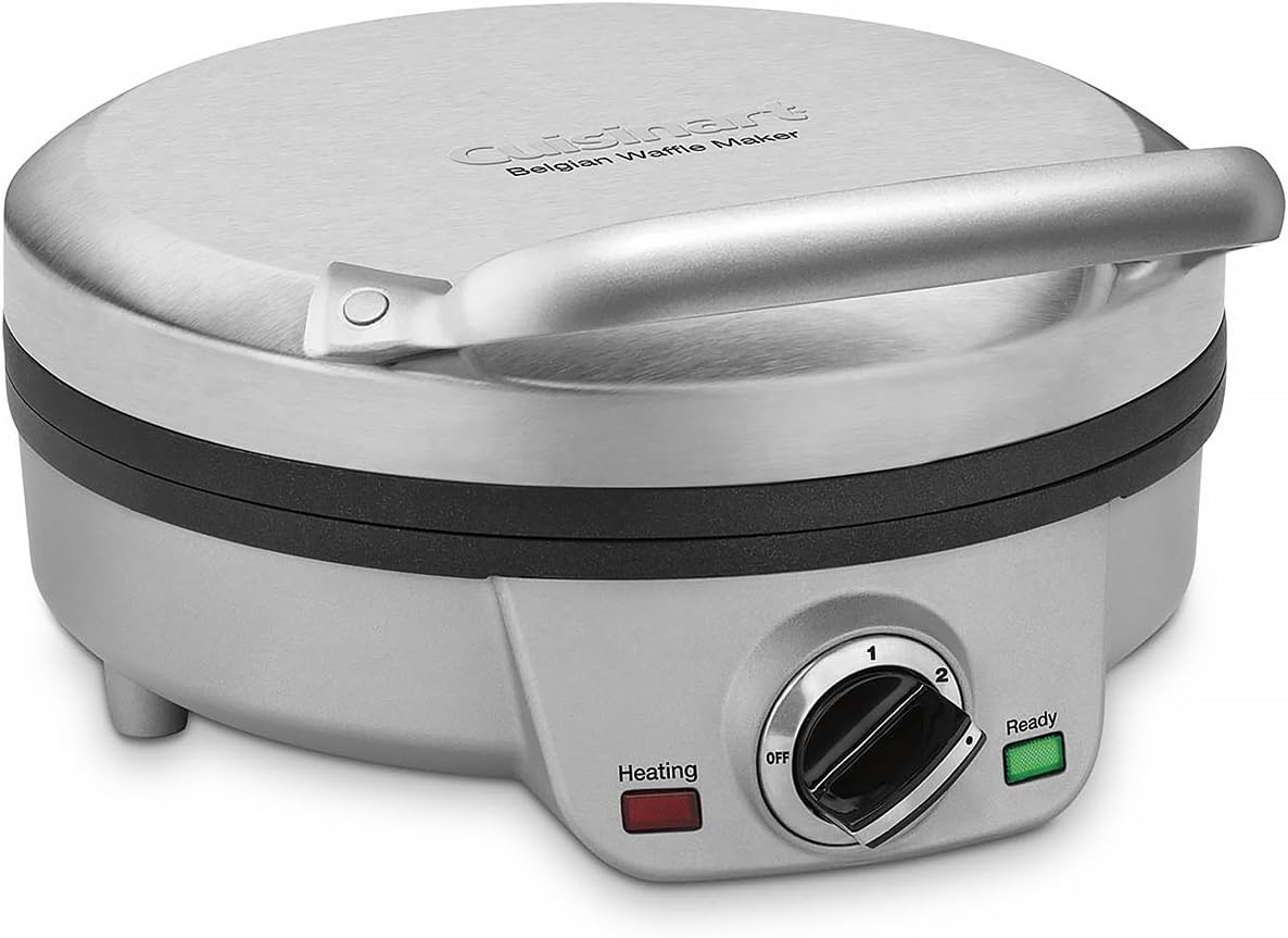 Cuisinart 4-Slice Round Belgian Waffle Maker, Non-Stick Coated Plates, Silver (WAF-200C) - PuriLite