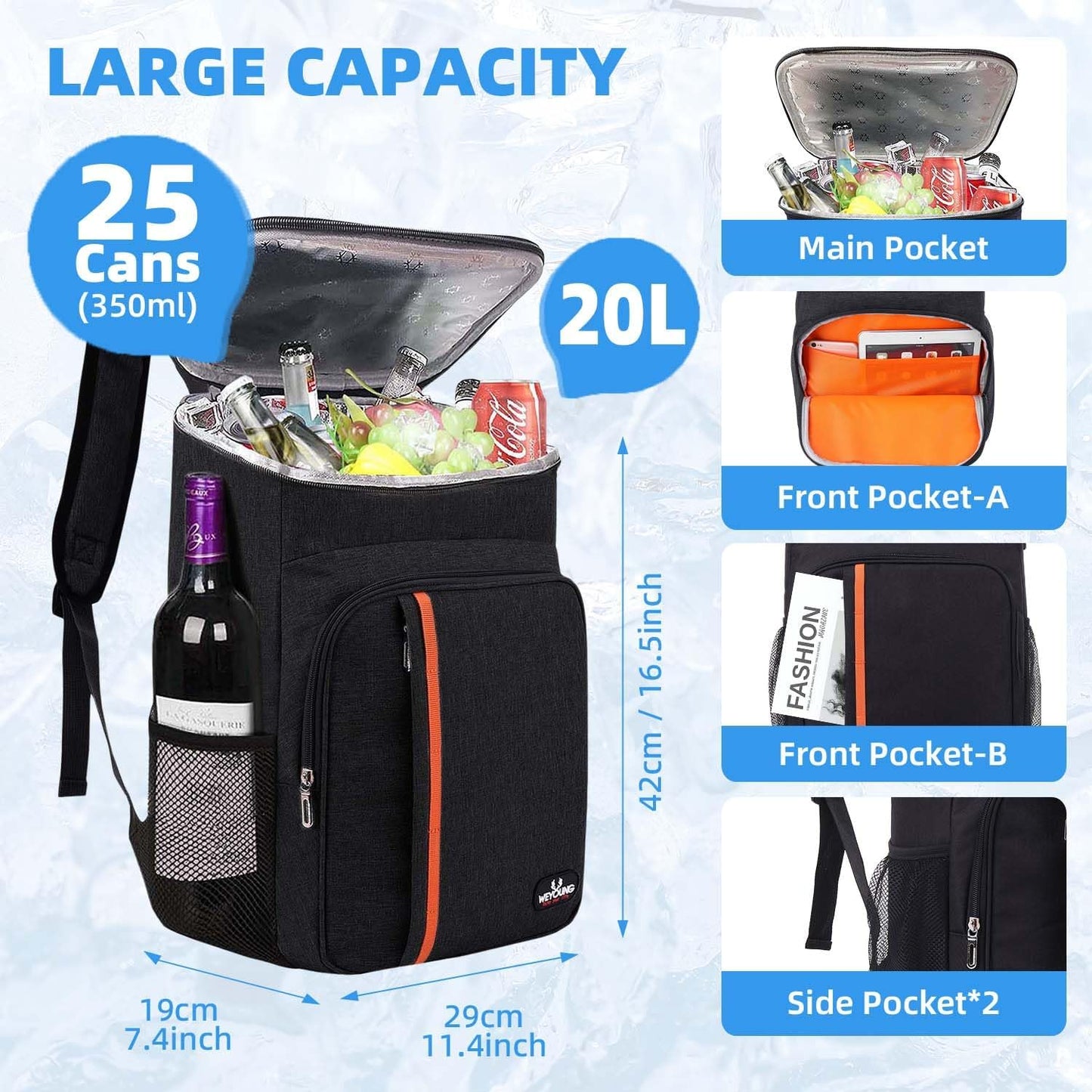 Bagtopia Camping Cooler Backpack 25 Cans, Leak Proof Insulated Thermal Bag, Beach Travel Picnic Lunch Backpack for Men Women - PuriLite