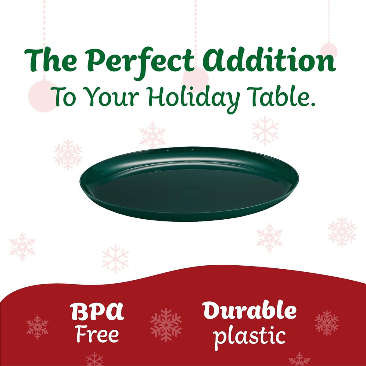 PLASTICPRO [30 Pack 10.7'' Christmass Green Plastic Party Plates Edge Collection Premium heavyweight Elegant Disposable Tableware Dishes - PuriLite
