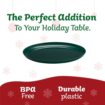 PLASTICPRO [30 Pack 10.7'' Christmass Green Plastic Party Plates Edge Collection Premium heavyweight Elegant Disposable Tableware Dishes - PuriLite