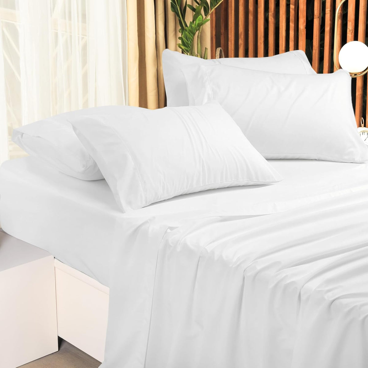 Utopia Bedding Queen Bed Sheet Set - 4 Piece Bedding - Soft Brushed Microfiber Fabric - Shrinkage & Fade Resistant - Easy Care (White) - PuriLite