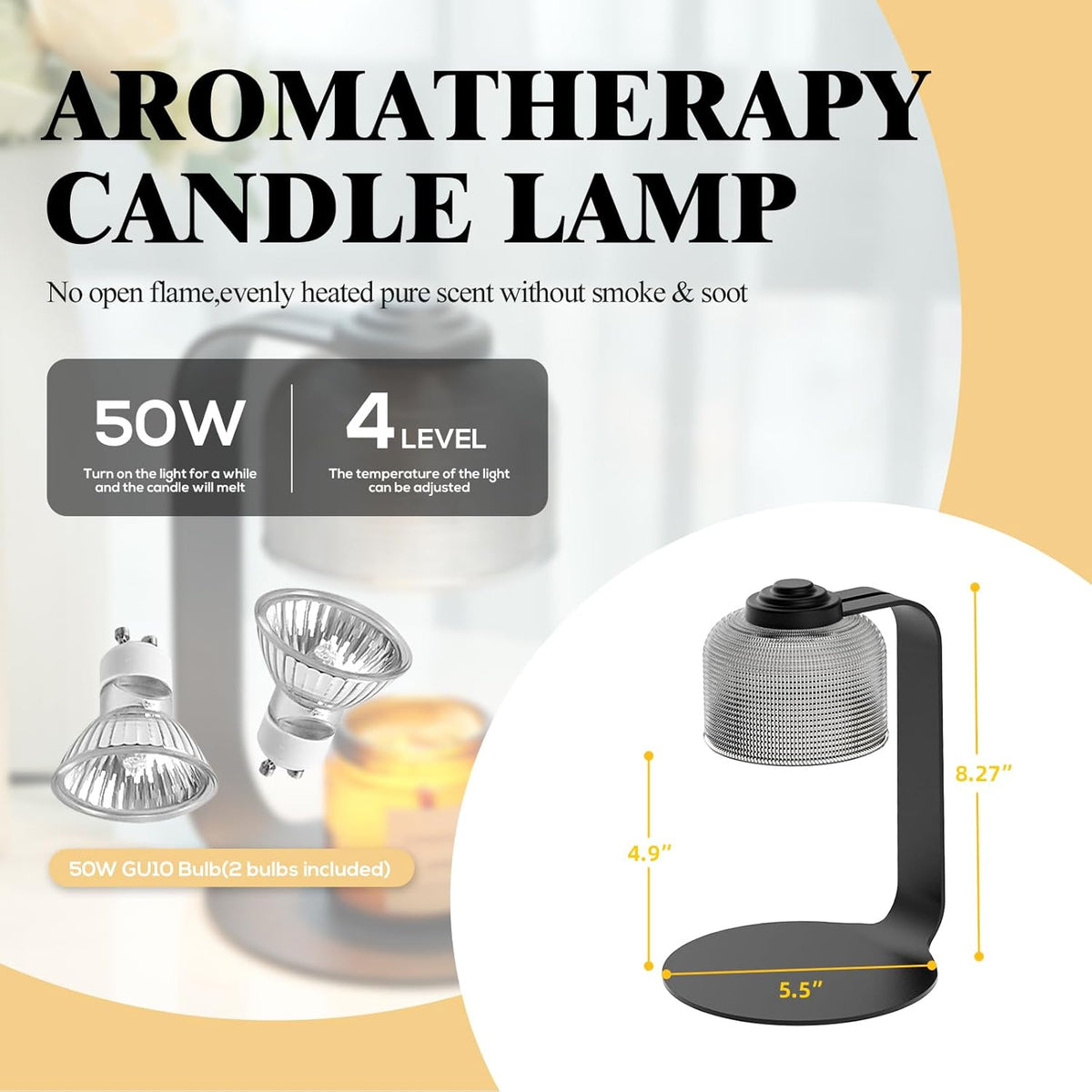 Candle Warmer Lamp with Timer - 4-Level Dimmable, Includes 2 Bulbs, Flameless Wax Warmer for Jar Candles | Ideal Gift for Housewarming & Birthday - PuriLite