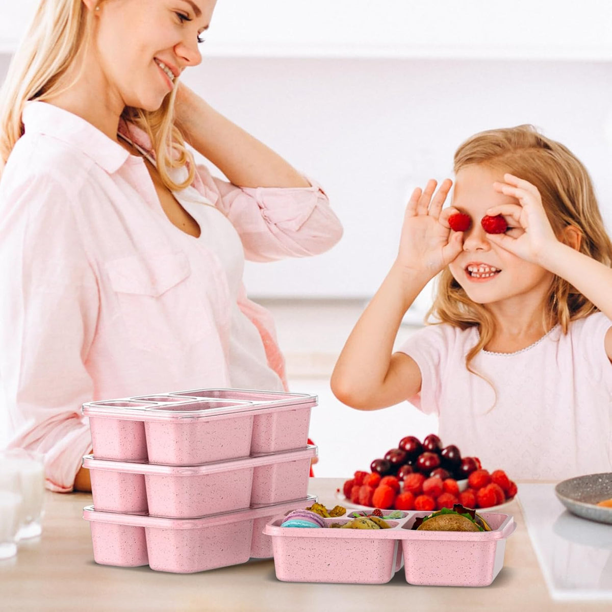 Large Capacity Bento Box for Adults, 4-Piece Set – Stackable Lunch Box with 4 Compartments, Microwave & Dishwasher Safe, Reusable Meal Prep Containers, Snack Containers for Kids & Adults (4 Colors) - PuriLite